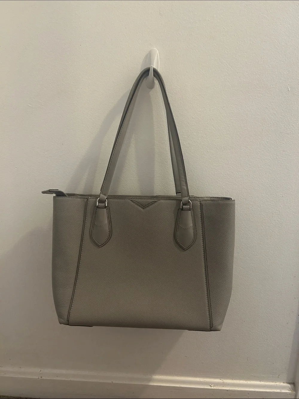 Michael Kors Taupe Leather Tote with MK Charm - Picture 2 of 4